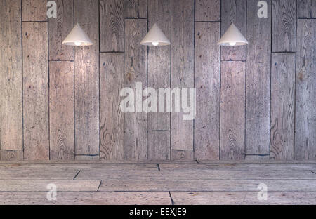 Parete vuota illuminata da lampade sopra,3d render Foto Stock
