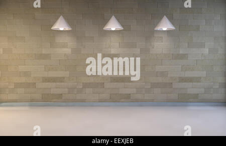 Parete vuota illuminata da lampade sopra,3d render Foto Stock