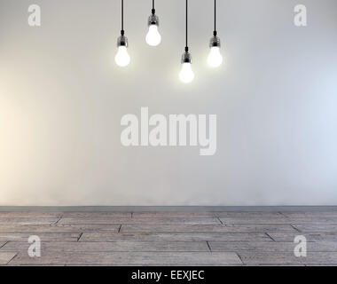 Parete vuota illuminata da lampade sopra,3d render Foto Stock