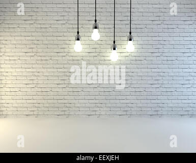 Parete vuota illuminata da lampade sopra,3d render Foto Stock