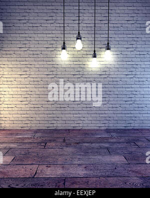 Parete vuota illuminata da lampade sopra,3d render Foto Stock