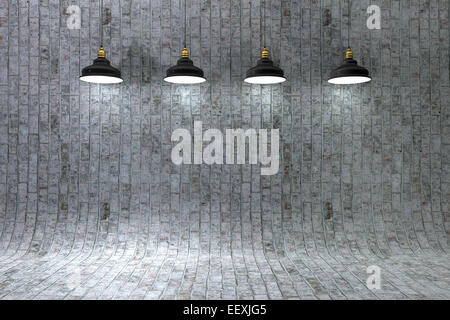 Parete vuota illuminata da lampade sopra,3d render Foto Stock