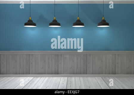 Parete vuota illuminata da lampade sopra,3d render Foto Stock