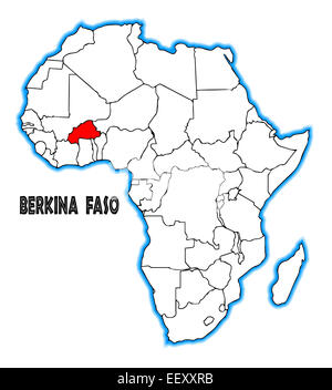 Il Burkina Faso delineano inset in una mappa di Africa su uno sfondo bianco Foto Stock