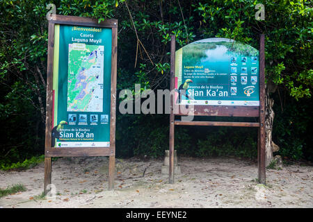 Sian Ka'an Riserva della Biosfera segno, Riviera Maya, Yucatan, Messico. Foto Stock