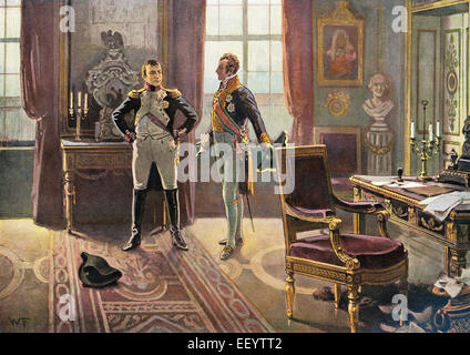 I. Napoleone Bonaparte con il principe Metternich durante la riunione di Dresda, 26.06.1813, pittura storica da W. Friedrich, NAP Foto Stock