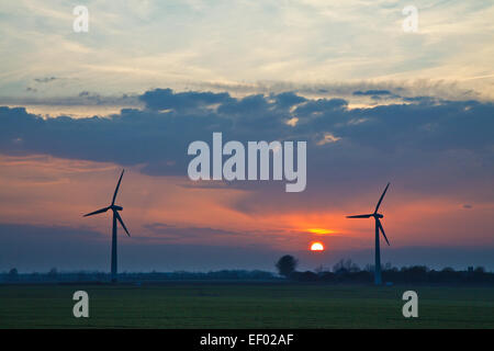 Due turbine eoliche in un campo. Foto Stock