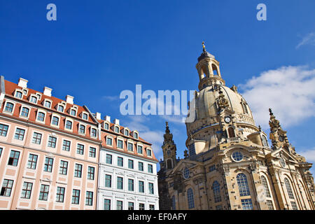 Frauenkirche e sul Neumarkt in Dresden. Foto Stock