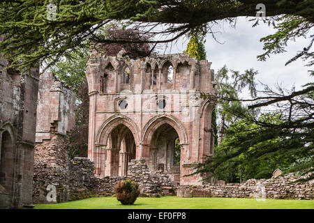 La rovina di Dryburgh Abbey nei confini della Scozia. Foto Stock