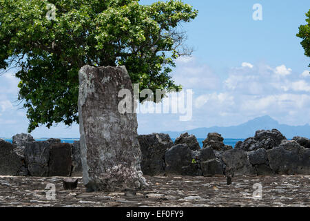 Isole della Società, Polinesia francese, Raiatea. Marae Taputapuatea, altamente significativa religiose e culturali di Marae sito cerimoniale, Foto Stock