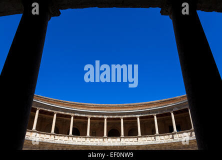 Granada - Alhambra. Vista insolita di Carlos V Palace dettaglio. Foto Stock