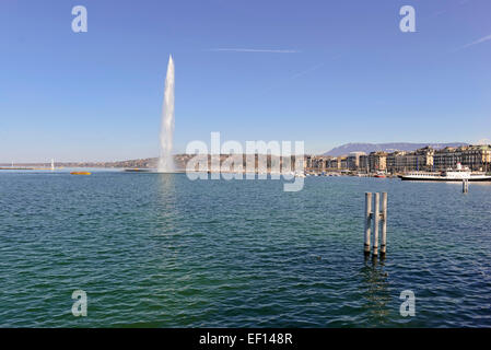 Fontana Jet d'Eau nel Lago di Ginevra, Svizzera Foto Stock