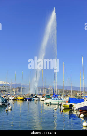 Fontana Jet d'Eau nel Lago di Ginevra, Svizzera Foto Stock