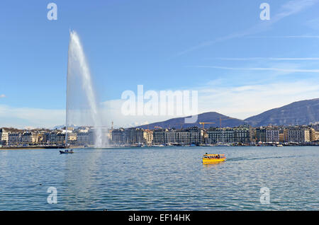 Fontana Jet d'Eau nel Lago di Ginevra, Svizzera Foto Stock