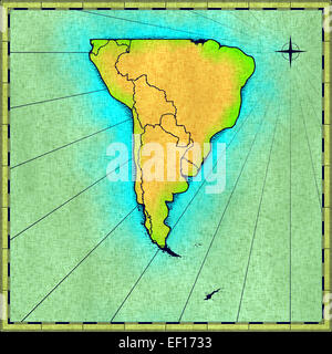 Antica Mappa di Sud America (approssimativo disegnati a mano) Foto Stock