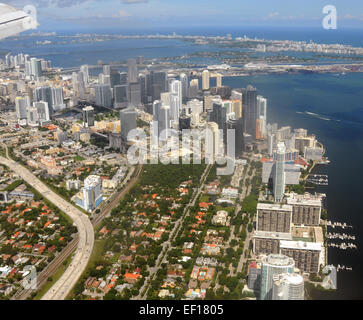 Il centro di Miami, Florida, antenna vista dall'aereo Foto Stock