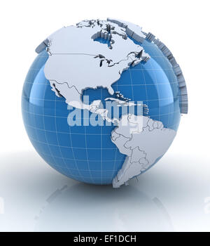 Globo con estruso di continenti, nord e sud america e regioni Foto Stock