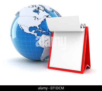 Calendario vuoto con globo, 3D render Foto Stock