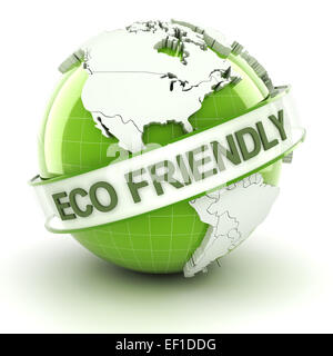 Simbolo eco-compatibile con globo, 3D render Foto Stock