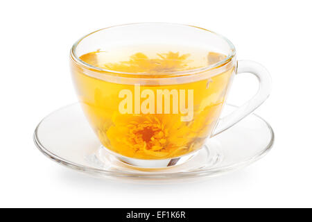 Tazza di tè sani con fiore giallo Foto Stock