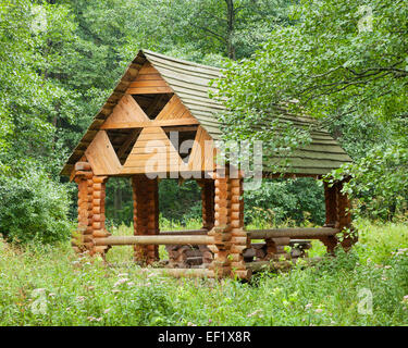 Gazebo in legno nella foresta di estate Foto Stock