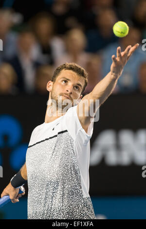 Melbourne, Australia. 25 gennaio, 2015. Decimo seme Grigor Dimitrov (BUL) in azione in un quarto round il match contro il sesto seme Andy Murray (GBR) il giorno sette del 2015 Australian Open Grand Slam torneo di tennis a Melbourne Park a Melbourne, Australia. Sydney bassa/Cal Sport Media. © csm/Alamy Live News Foto Stock