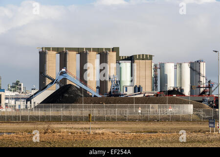 Metallo silo di storage sul secondo maasvlakte nella zona industriale europoort in Olanda Foto Stock
