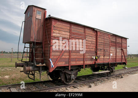 Box auto per il trasporto delle vittime di Birkenau campo di concentramento di Auschwitz-Birkenau Memorial Museo di Stato. Foto Stock