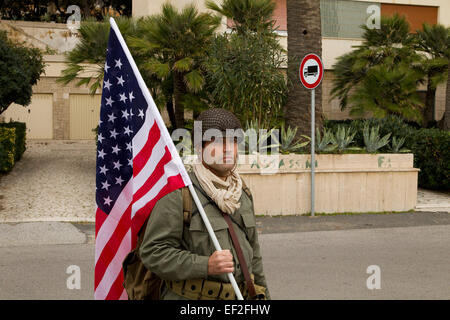 Anzio Beach, Roma, Italia. Il 25 gennaio 2015. Anzio beach commemorazione e simulazione circa lo sbarco di Anzio, spiaggia di testa, alla fine della seconda guerra mondiale. Credito: massimo danza/Alamy Live News Foto Stock