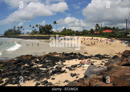 La spiaggia di Poipu Beach, Kauai, Hawaii, STATI UNITI D'AMERICA Foto Stock