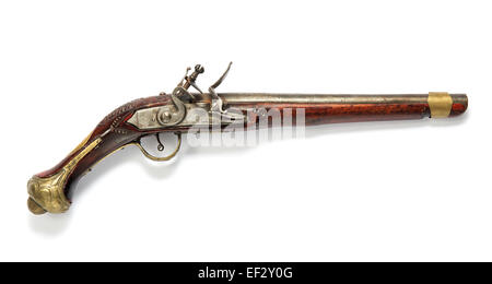 Barile di legno di antiquariato pistola flintlock Foto Stock