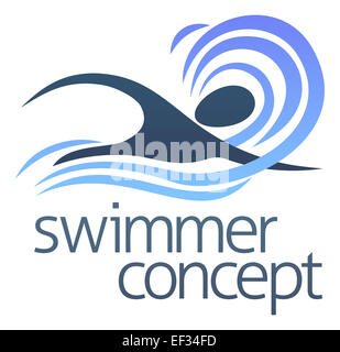 Una illustrazione di un abstract nuotatore nuoto mediante onde concept design Foto Stock