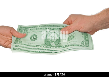 Mani grandi le fatture del dollaro Foto Stock