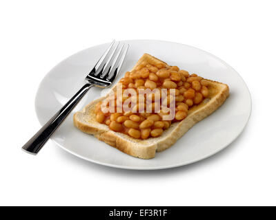 Fagioli al forno su toast bianchi Foto Stock