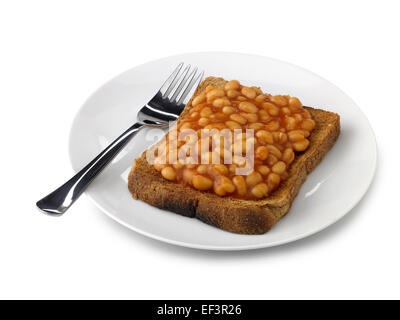 Fagioli al forno su bown toast Foto Stock