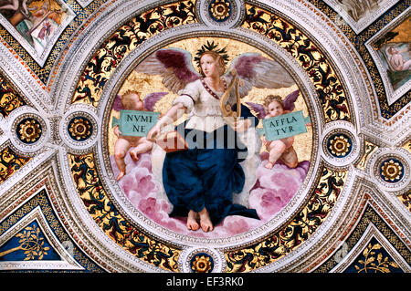 Il soffitto della Stanza della Segnatura poesia 1508 Stanze di Raffaello (tanze di Raffaello) Raffaello Sanzio da Urbino 1483 - 1520 affresco appartamenti papali Vaticano Roma Italia Foto Stock