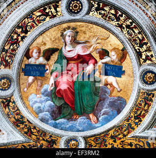 Il soffitto della Stanza della Segnatura 1508 Teologia Stanze di Raffaello (tanze di Raffaello) Raffaello Sanzio da Urbino 1483 - 1520 affresco appartamenti papali Vaticano Roma Italia Foto Stock