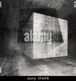 Abstract calcestruzzo scuro room 3D sfondo illustrazione con cubi Foto Stock