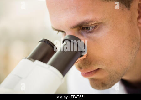 Giovane scienziato che lavora con il microscopio Foto Stock