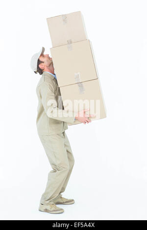 Uomo di consegna scatole di trasporto Foto Stock