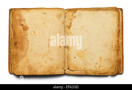 Aprire il vecchio libro con copia spazio isolato su sfondo bianco. Foto Stock