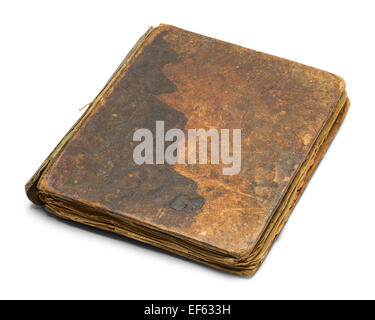 Vecchio Brown Book chiuso e indossato isolati su sfondo bianco. Foto Stock