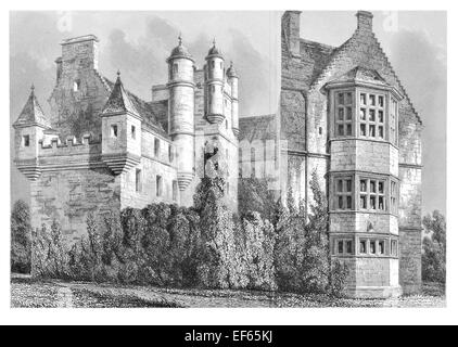 1852 Pinkie Tower House Gables Musselburgh, East Lothian paese sede degli abati di Dunfermline Foto Stock