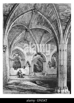 1852 capitolo casa priorato Pluscarden Abbey Cattolica Romana monastero benedettino glen masterizzazione Nero Elgin, in Moray Foto Stock