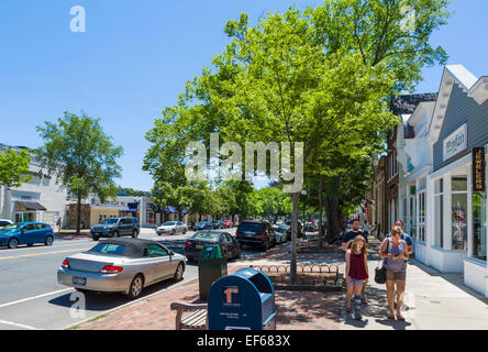 Strada principale nel villaggio di East Hampton, contea di Suffolk, Long Island , NY, STATI UNITI D'AMERICA Foto Stock