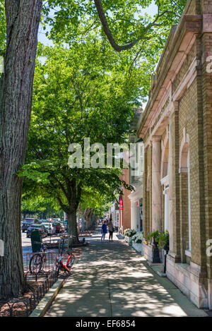 Strada principale nel villaggio di East Hampton, contea di Suffolk, Long Island , NY, STATI UNITI D'AMERICA Foto Stock