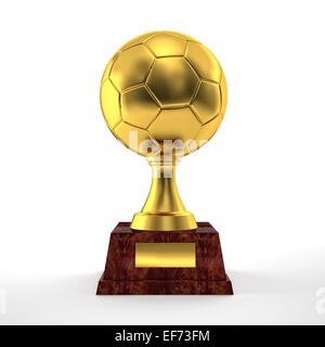 Golden soccer ball trophy su bianco Foto Stock