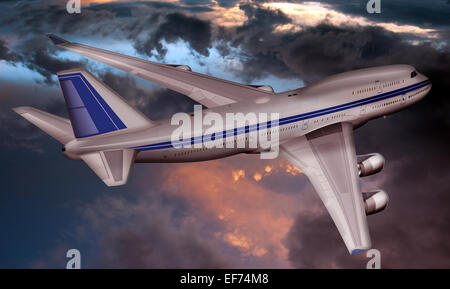 I jumbo jet Boeing 747 passeggeri aerei nel cielo di sera, illustrazione Foto Stock
