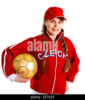 Ragazza in jersey nazionale della Repubblica ceca sul bianco Foto Stock