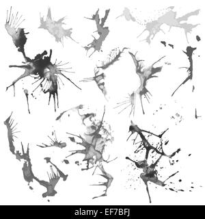 Set di vettore di nero e di bianco Grunge schizzi ad acquerello Illustrazione Vettoriale